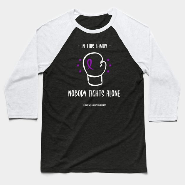 In This Family Nobody Fights Alone. Ulcerative Colitis Awareness Baseball T-Shirt by Invisbillness Apparel